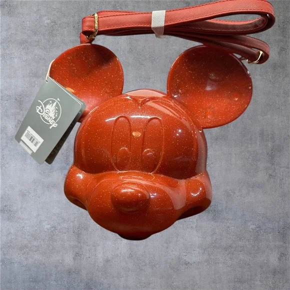 Disney Loungefly Mickey Mouse Crossbody Bag OS Red Sparkle NEW 3D Sculpted